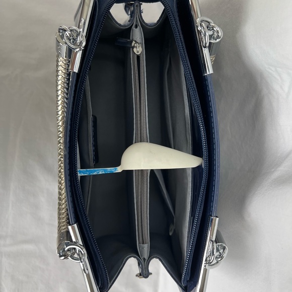 MG COLLECTION “MATANA” High Gloss Blue Faux Patent Leather Evening Satchel - Picture 5 of 11